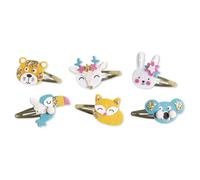 Janod – Kit de création perles et bijoux – 6 barrettes animaux pailletés à créer