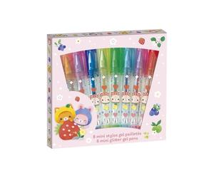 Janod - 8 Minis Stylos Gels Pailletés - Couleurs Arc-en-Ciel - Format Compact - pour Ecrire sur Carnet Secret ou Journal Intime ou Dessin - Dès 6 Ans