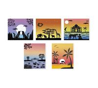 Janod – Kit créatif Sunset Lover I Love Creativity – 5 tableaux, aquarelle et pochoirs – 8 ans