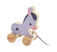 Janod - Ane à Promener en Bois avec Clochette - Jouet d'Eveil à Tirer et Pousser - Apprentissage Motricité et Imagination - Ficelle 50cm adaptée aux Petites Mains - Certifié FSC - Dès 12 Mois, J03323
