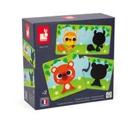 Janod, Animaux et Ombres, 12 Puzzles Éducatifs de 2 Pièces, Dès 2 Ans | Jeu d'Association sur les Animaux de la Forêt, Observation et Réflexion, Carton FSC, Fabriqué en France