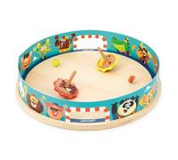 Janod, Applepop, Toupies Arena, Jeu d'Adresse 2 Joueurs, Dès 4 Ans | Arène avec 2 Lanceurs, 2 Toupies en Bois et 2 Billes, Deux Modes de Jeu, Pour Développer l'Adresse et la Dextérité