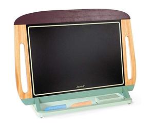 Janod, Ardoise de Table en Bois Double Face, Magnétique, Dès 3 Ans | Face Noire à Craie, Face Blanche Magnétique pour Feutre Effaçable, Support Antidérapant, 2 Craies, Feutre, Brosse, Nomade