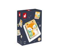 Janod - Set de 6 Cubes en Bois pour Réaliser 6 Puzzles sur Le Thème des Parents & Bébés Animaux - Développer Imagination, Motricité - Dès 12 Mois