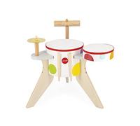 Janod - Batterie en Bois Confetti - Instrument de Musique Enfant - Jouet d'Imitation et d'Éveil Musical - 4 Percussions - Peinture à l'eau - Dès 3 Ans, J07614