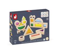 Janod Blocs translucides sensoriels – 18 pièces, 6 cartes modèles – Multicolore – Dès 12 mois