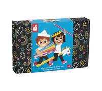 Janod – Coffret coloriage 42 pièces – Feutres classiques, pailletés & magiques, crayons – Dès 3 ans