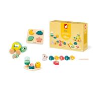 Janod, Box d'Éveil, Dès 18 Mois | Box 18 Mois, Tortue à Tirer, Perles à Enfiler, Stand Musical, Puzzle, Motricité Fine, Jouet en Bois FSC