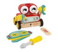 Janod, Brico'Kids, Robot en Bois à Monter et Promener, Dès 2 Ans | 42 Pièces, Tournevis, 3 Masques, 2 Plastrons Réversibles et 4 Cartes Modèles, Motricité Fine et Imagination