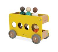 Janod - Bus Scolaire en Bois Massif Bolid - 6 Personnages Inclus - Roues Silencieuses - Imagination et Motricité Fine - Certifié FSC - Peinture à l'Eau - Dès 2 Ans, J04635, Jaune