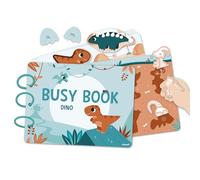Janod - Busy Book Thème Dino - 18 Pages d'Activités pour Bébés et Enfants Dès 3 Ans - Busy Board & Jouet Educatif Maternelle - Apprentissage Chiffres, Alphabet, Animaux... - Dès 3 Ans