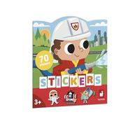 Janod - Cahier de Stickers Dès 18 Mois - Thème Aventuriers- 12 Pages à Décorer - 8 Pages de Gommettes Repositionnables - Loisir Créatif Enfant - Apprentissage Motricité Fine & Concentration