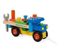 Janod - Mon Premier Jeu de Construction - Camion de Bricolage - Jouet d'Eveil à Promener 2 en 1 - 3 outils inclus - Dès 2 Ans, J05022
