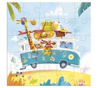 Janod - Carte de Vœux Puzzle - Carte Cadeau Puzzle 25 Pièces Road Trip + 1 Carte + 1 enveloppe - Idéal Carte Anniversaire, Carte vœux - Dès 3 Ans