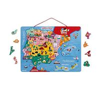 Janod - Carte d'Espagne Magnétique - Puzzle Enfant en Bois - 60 Pièces Aimantées - Découvrir et Mémoriser - Jeu Éducatif Géographie - Dès 7 Ans, J05478