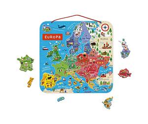 Janod, Carte d'Europe Magnétique Espagnole, 40 Magnets, 7-10 Ans | Pays, Capitales et Illustrations à Replacer, Tableau à Suspendre, Jeu Éducatif de Géographie, Bois et Coton, 45x45x1 cm