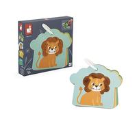 Janod, Cartes Tactiles Savane, Jeu Sensoriel, Dès 1 an | 6 Grandes Zones Texturées Animaux de la Savane, Support Baobab à Feuillage Mobile, Anneau en Plastique, Éveil du Toucher