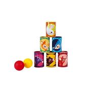 Janod - Chamboule-Tout Forêt - Jeu de Plein Air - 6 Boîtes Métal et 2 Balles Mousse - Motricité Fine - Dès 3 Ans, J03206