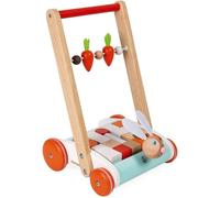 JANOD Chariot à Blocs En Bois Lapin à Pousser Trotteur 19 Pièces Neuf