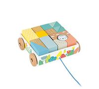 Janod - Chariot de Cubes à Promener en Bois Pure - Jouet d'Eveil Premier Âge - 16 Cubes Inclus - Apprentissage Motricité - Peinture à l'Eau - Dès 18 Mois, J05152