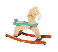 Janod - Cheval à Bascule Evolutif en Bois - Pâtins Anti-Bascule + Coussin + Arceau Sécurisé Amovible - Jouet Eveil - Dès 12 Mois