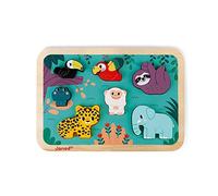 Janod - Chunky Puzzle en Bois Jungle - 7 Pièces - Découvrir les Animaux de la Jungle - Partenariat WWF - Peint à l'Eau et Certifié FSC - Dès 18 Mois, J08621