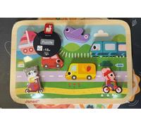 Janod - Puzzle en bois Les Véhicules - 7 pièces - Bois FSC - Dès 18 mois