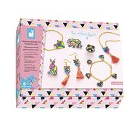 Janod - Coffret 7 Bijoux en Plastique Fou Géométrix à Créer - Les Ateliers Bijoux - Kit Loisir Créatif Enfant - Dextérité et Concentration - Dès 8 Ans, J07996, Multicolore, Taille unique