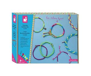 Janod - Coffret 7 Bracelets Brésiliens Fluo à Créer - Les Ateliers Bijoux - Kit Loisir Créatif Enfant - Apprentissage Motricité Fine et Créativité - Dès 8 ans, J07929
