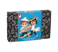 Janod - Coffret Coloriage 42 Pièces Cartes à Colorier, Feutres Classiques, Pailletés et Magiques, Crayons de Couleur - Idéal Cadeau - Boite Réutilisable - Dès 3 Ans