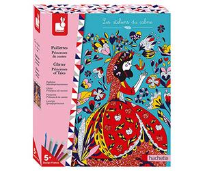 Janod - Coffret Paillettes Princesses de Contes - Kit de Loisirs Créatifs - 5 Tableaux à Décorer - Les Ateliers du Calme - Apprentissage Motricité Fine et Créativité - Dès 5 Ans, J07886