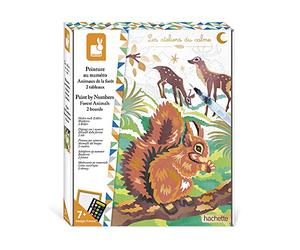 Janod - Coffret Peinture Par Numéro Animaux de la Foret - 2 Tableaux à Réaliser - Les Ateliers du Calme - Kit Loisir Créatif Enfant - Dès 7 Ans, J07983