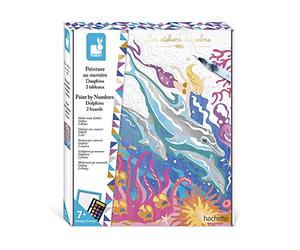 Janod - Coffret Peinture Par Numéro Dauphins - 2 Tableaux à Réaliser - Les Ateliers du Calme - Dès 7 Ans, J07981