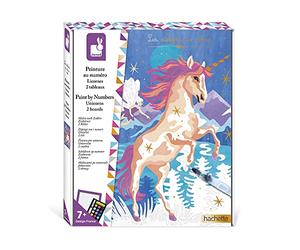Janod - Coffret Peinture Par Numéro Licornes - 2 Tableaux à Réaliser - Les Ateliers du Calme - Kit Loisir Créatif Enfant - Dès 7 Ans, J07985, Multicolore, Taille unique