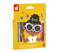 Janod, Colle à Paillettes, Coffret de 9 Couleurs, Dès 3 Ans | Tubes à Embout Précision, Forte Densité de Paillettes, Couleurs Vives et Variées, Loisir Créatif Enfant