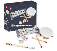 Janod, Confetti, Set de Jouets Musicaux en Bois FSC, Dès 18 Mois | Xylophone 8 Tons, Tambourin, Flûte et 2 Castagnettes, Premiers Sons, Éveil Musical, Initiation à la Musique et Coordination