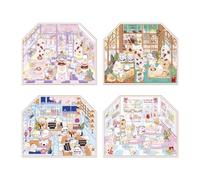 Janod, Cosy Stickers Food Lovers, Kit Créatif Sticker Book Adulte, Dès 14 Ans, 4 Décors à Composer, 8 Planches de Stickers et Pince Métal