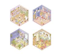 Janod, Cosy Stickers Lovely Home, Kit Créatif Sticker Book Adulte, Dès 14 Ans, 4 Décors, 8 Planches de Stickers et Pince Métal
