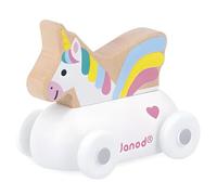 Janod Cross Roads - Voiture Licorne - Jouet d'apprentissage précoce - Développe la motricité - À partir de 12 mois - Jouet en bois FSC - Multicolore