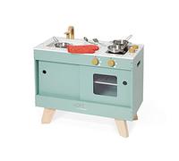 Cuisine en Bois Loft - Jouet d'Imitation Cuisine et Dinette - Style Vintage et Contemporain - 7 Ustensiles Métal et Gant Tissu