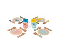 Janod, Dînette en Bois pour 4 Personnes, 20 Pièces, Dès 3 Ans | 4 Assiettes, 4 Verres et 4 Sets de Couverts avec Couteau, Fourchette et Cuillère, Pour Jouer au Pique-Nique