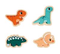 Janod, Dino, 4 Puzzles Évolutifs en Bois FSC, 2 à 5 Pièces, Dès 18 Mois | Puzzle Dinosaures Progressif FSC, Avec 4 Socles pour Faciliter l'Assemblage, Dextérité, Motricité Fine et Concentration