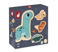 Janod, Dino, 4 Puzzles Évolutifs en Bois FSC, 2 à 5 Pièces, Dès 18 Mois | Puzzle Dinosaures Progressif FSC, Avec 4 Socles pour Faciliter l'Assemblage, Dextérité, Motricité Fine et Concentration