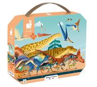 Janod, Dino Puzzle Panoramique Dinosaures, 100 Pièces, Dès 6 Ans | Plus de 40 Dinosaures Classés par Période, Poster Inclus, Valisette, Puzzle de 1 m, Carton FSC, Fabriqué en France