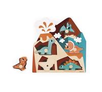 Janod, Dino, Puzzle Sonore en Bois FSC à Tenons, 5 Pièces, Dès 18 Mois | 5 Cris de Dinosaures à Découvrir, Motricité Fine et Acuité Auditive, Pièces à Tenons Faciles à Saisir, 2 Piles AAA Incluses