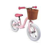 Janod - Draisienne en Métal - Look Rétro Vintage - Apprentissage Équilibre et Autonomie - Selle Réglable, Pneus Gonflables - Panier Inclus - Couleur Rose - Dès 3 ans, J03295