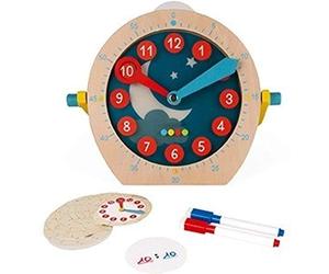 Janod - Essentiel - Apprendre l'Heure - Jeu Educatif Premier Âge en Bois - Apprentissage Chiffres et Mathématiques - 22 Accessoires Inclus - Peinture à l'Eau -Dès 5 Ans, J05076