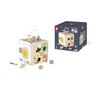 Janod - Grand Cube Multi-Activités en Bois - 8 Activités pour Enfant et Bébé - Jouet d'Éveil - Développement Motricité Fine - Jouet en Bois - Dès 18 Mois
