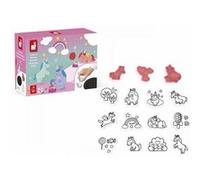 Janod - Coffret Stampinoo Licornes - 15 Tampons en Mousse et 1 Encrier pour Petites Mains - Loisirs Créatifs Enfant - Motricité Fine et Créativité - Dès 3 Ans, J07722