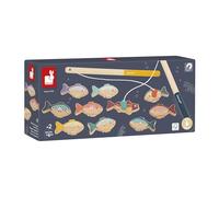 Janod - Jeu de Pêche à la Ligne en Bois - 2 Cannes à Pêche + 10 Poissons - 1 ou 2 Joueurs - Jouet en Bois Educatif - Dès 2 Ans